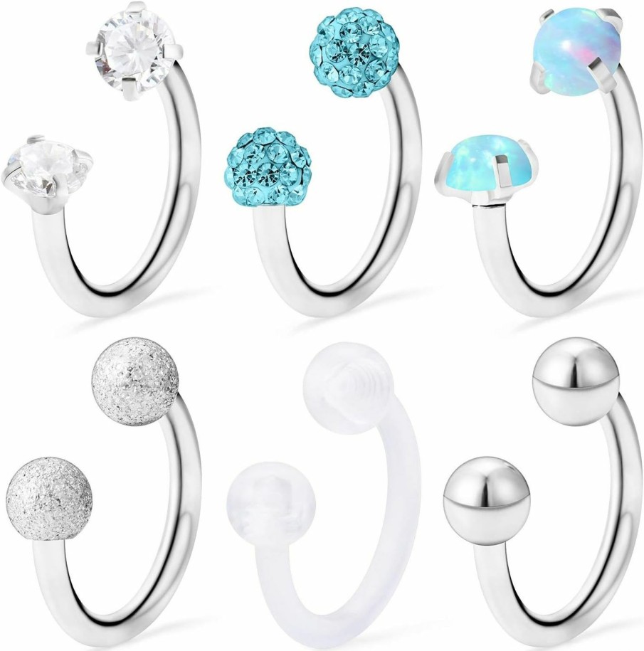 Ocptiy Ocptiy 16G Septum Rings Piercing Jewelry 316L Surgical Steel Opal Crystal Septum Nose Eyebrow Lip Rings Horseshoes Cubic Zirconia Helix Tragus Cartilage Rook Daith Earrings Hoops Piercing 8Mm 10Mm | Body Piercing Rings