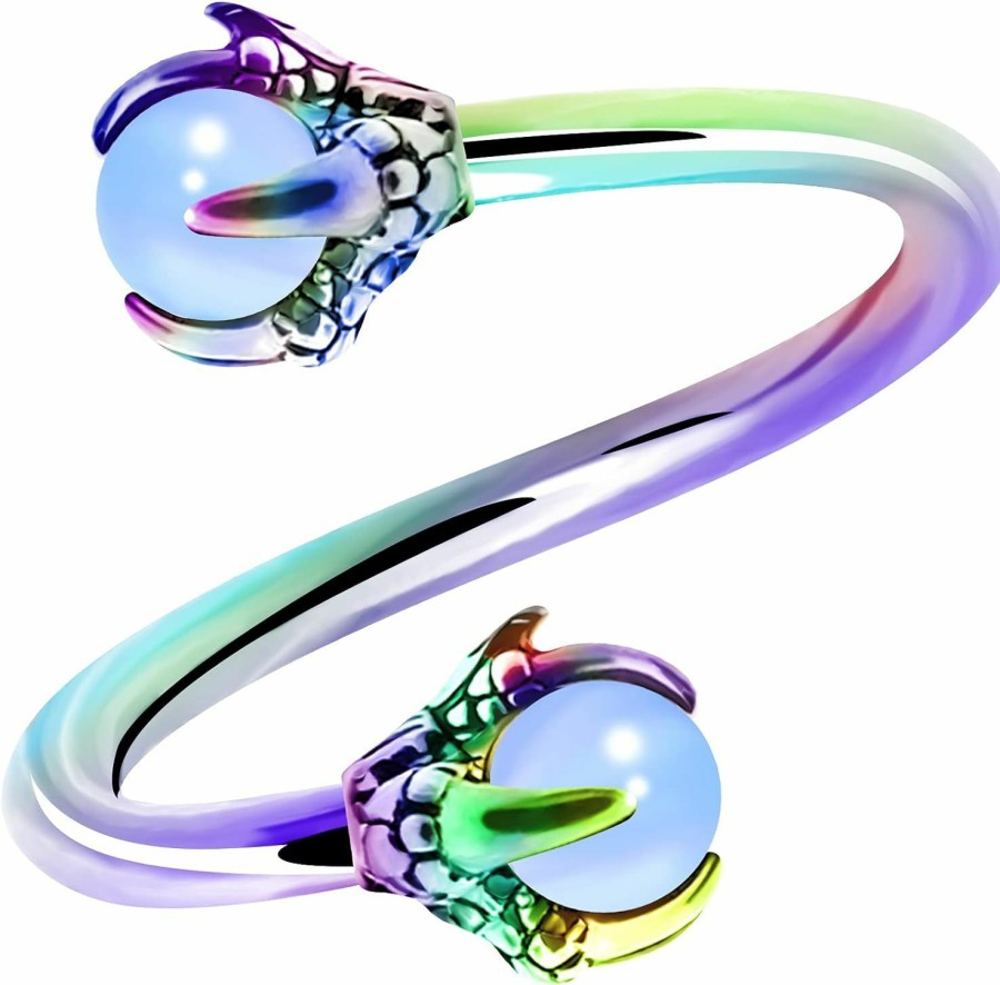 OUFER Oufer Twist Helix Earring 316L Stainless Steel Dragon Claw With Opalite Center 16G Twist Lip Labret Cartilage Upper Lobe Piercing Jewelry | Body Piercing Rings