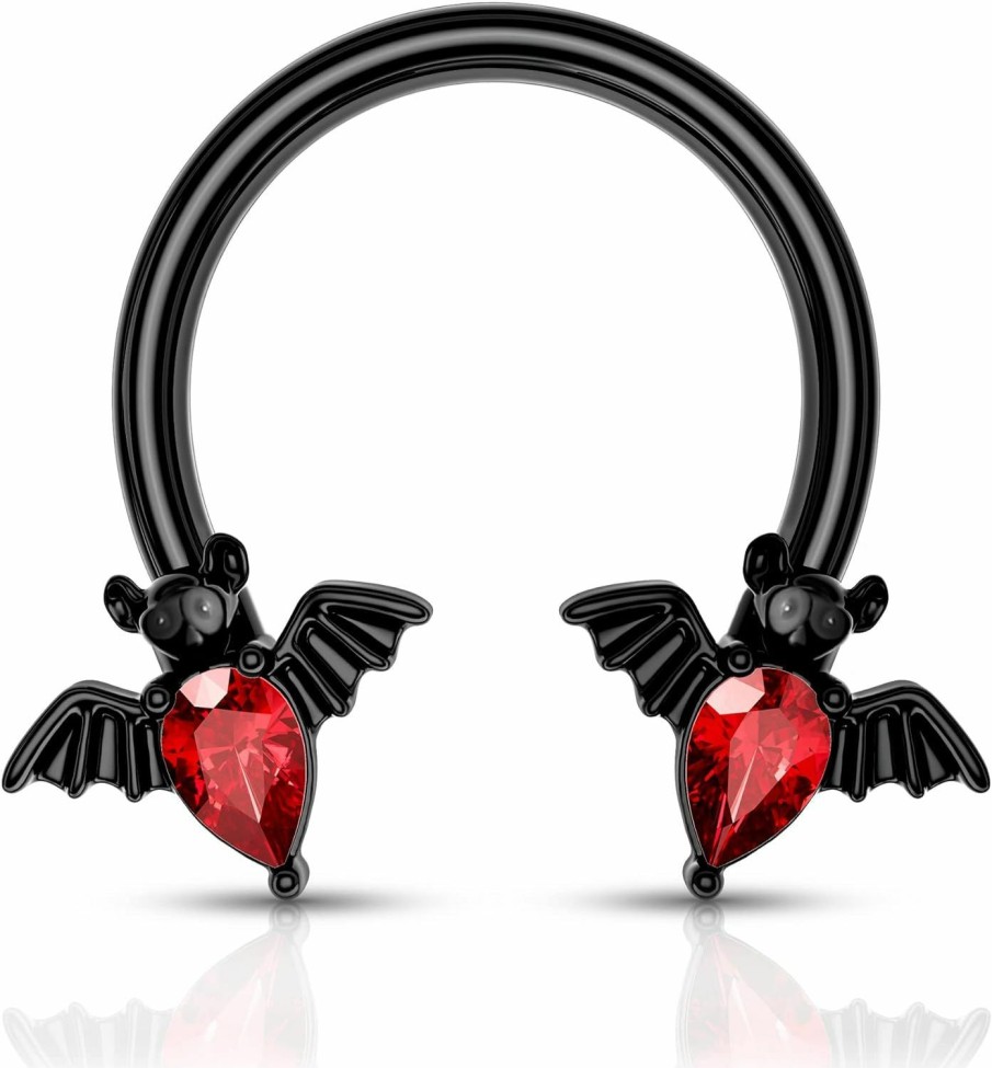 Melighting Melighting Septum Rings 16G Black Bat Septum Jewelry Halloween Daith Earrings Clear Red Cz Surgical Steel 316L Tragus Piercing Jewelry Helix Earrings For Women Men | Body Piercing Rings