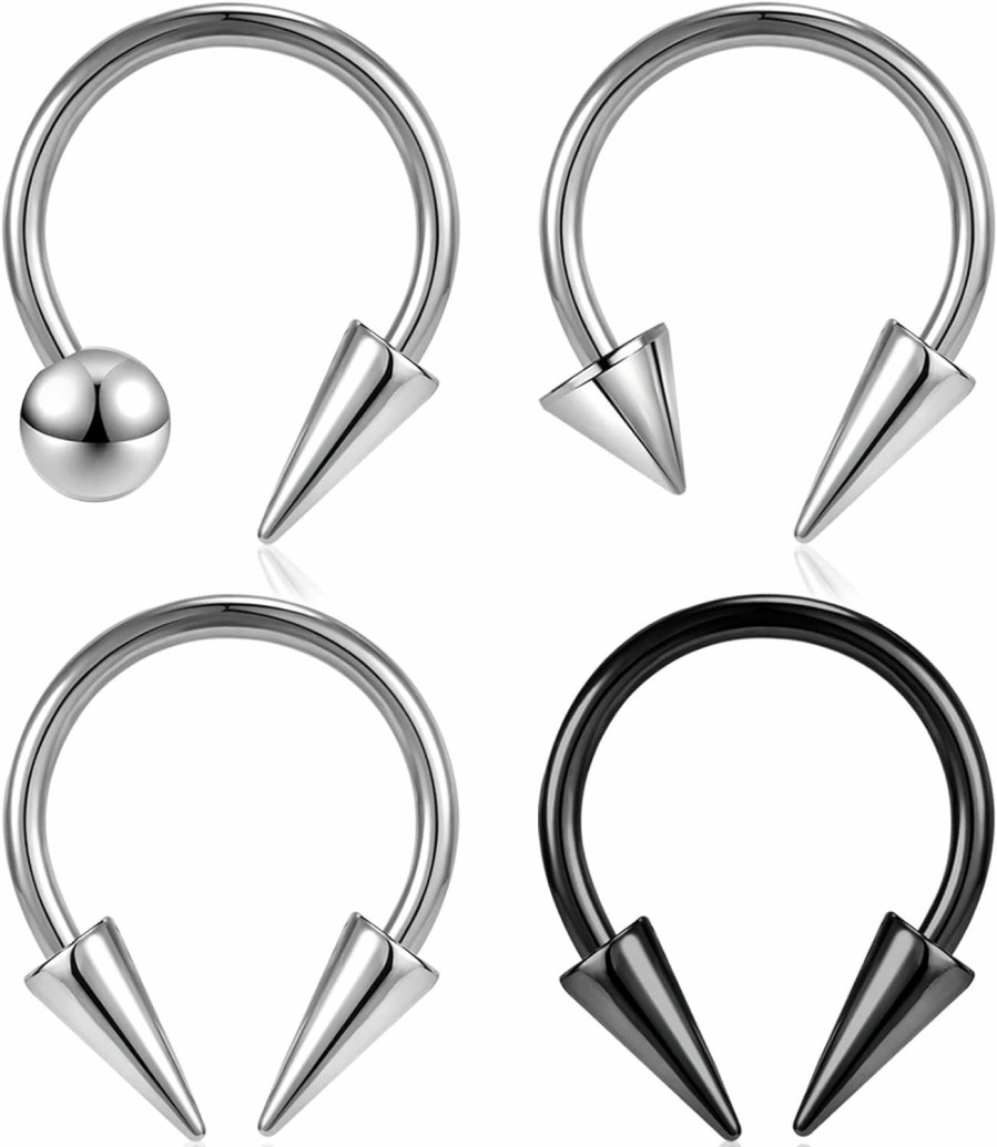 BodyAce Bodyace 16G Spike Septum Rings Horseshoe Nose Rings, Stainless Steel Daith Helix Tragus Cartilage Earrings Hoop, Rook Lobe Lip Piercing For Women Men | Body Piercing Rings