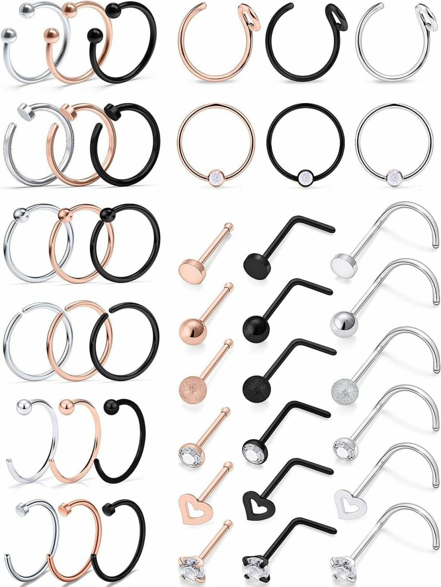 SCERRING Scerring 20G 5Pcs Mix Color Stainless Steel L-Shape Nose Stud Ring Piercing Body Jewelry 2Mm Top | Body Piercing Rings