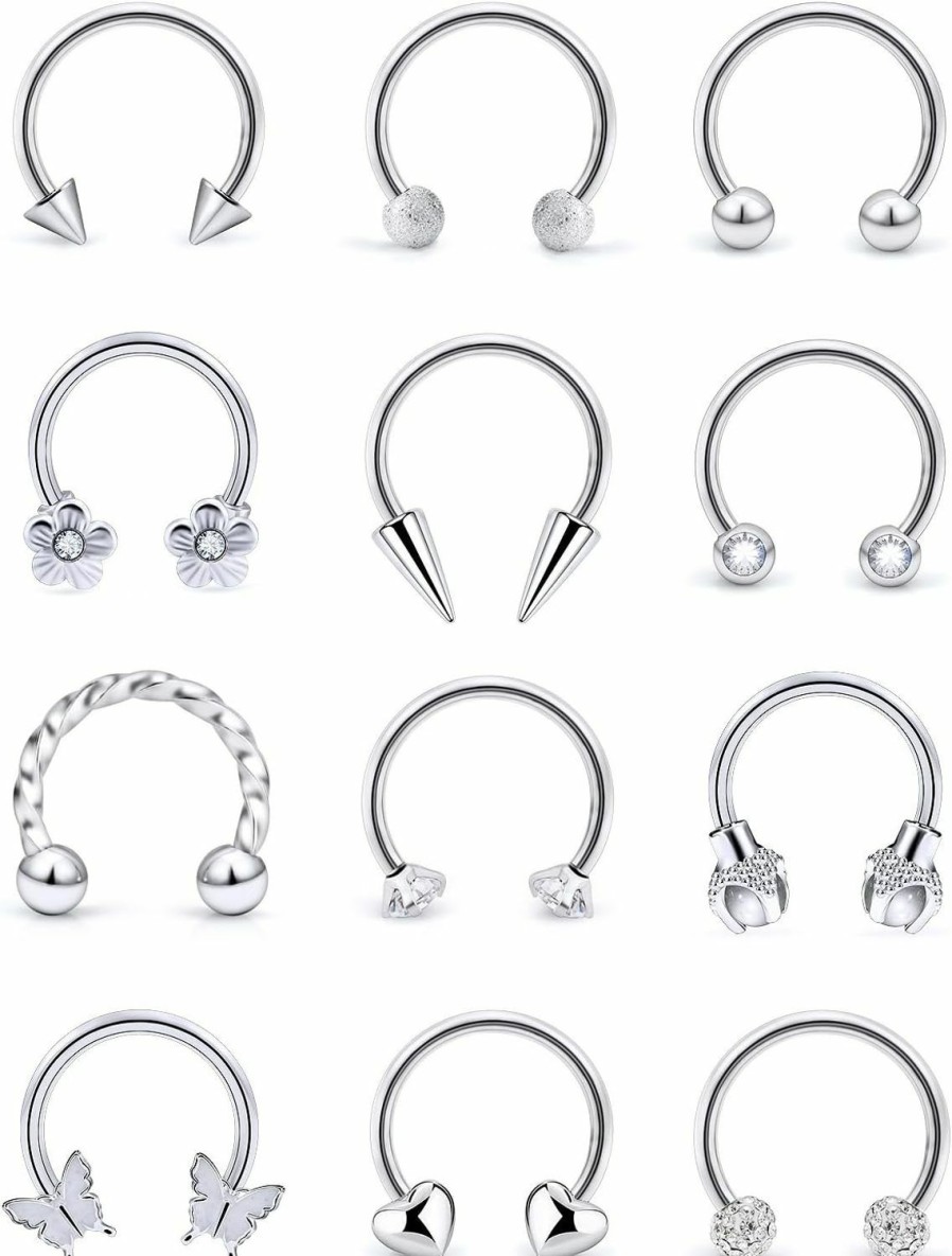 Lcolyoli Lcolyoli Septum Rings 16G Surgical Steel Septum Jewelry Smiley Piercing Jewelry Daith Rook Earrings For Women Men Horseshoe Hoop Earring Cz Heart Butterfly Nose Rings 10Mm | Body Piercing Rings