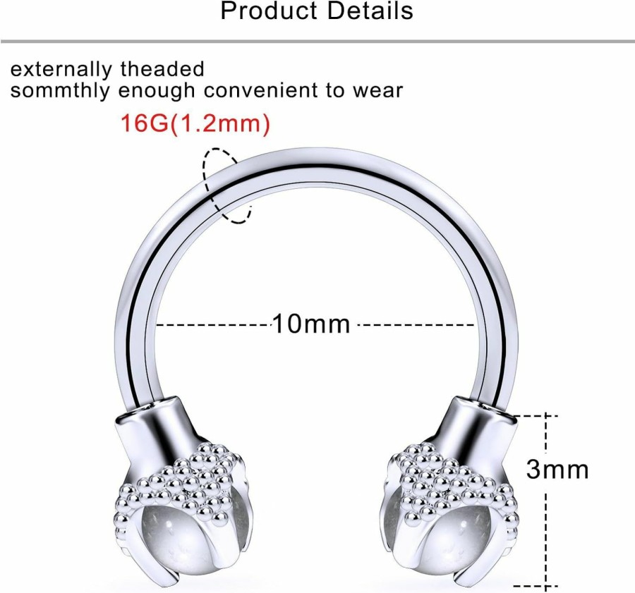 Lcolyoli Lcolyoli Septum Rings 16G Surgical Steel Septum Jewelry Smiley Piercing Jewelry Daith Rook Earrings For Women Men Horseshoe Hoop Earring Cz Heart Butterfly Nose Rings 10Mm | Body Piercing Rings