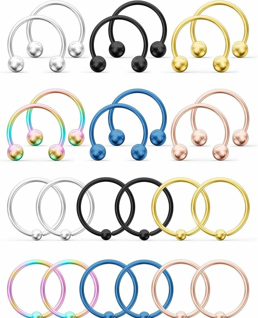 Hoeudjo Hoeudjo 24Pcs 14G 16G 20G Surgical Steel Horseshoe Captive Bead Nose Septum Hoop Rings Eyebrow Lip Ear Tragus Cartilage Nipple Piercing Jewelry For Women Men 8Mm 10Mm 12Mm 14Mm 16Mm | Body Piercing Rings