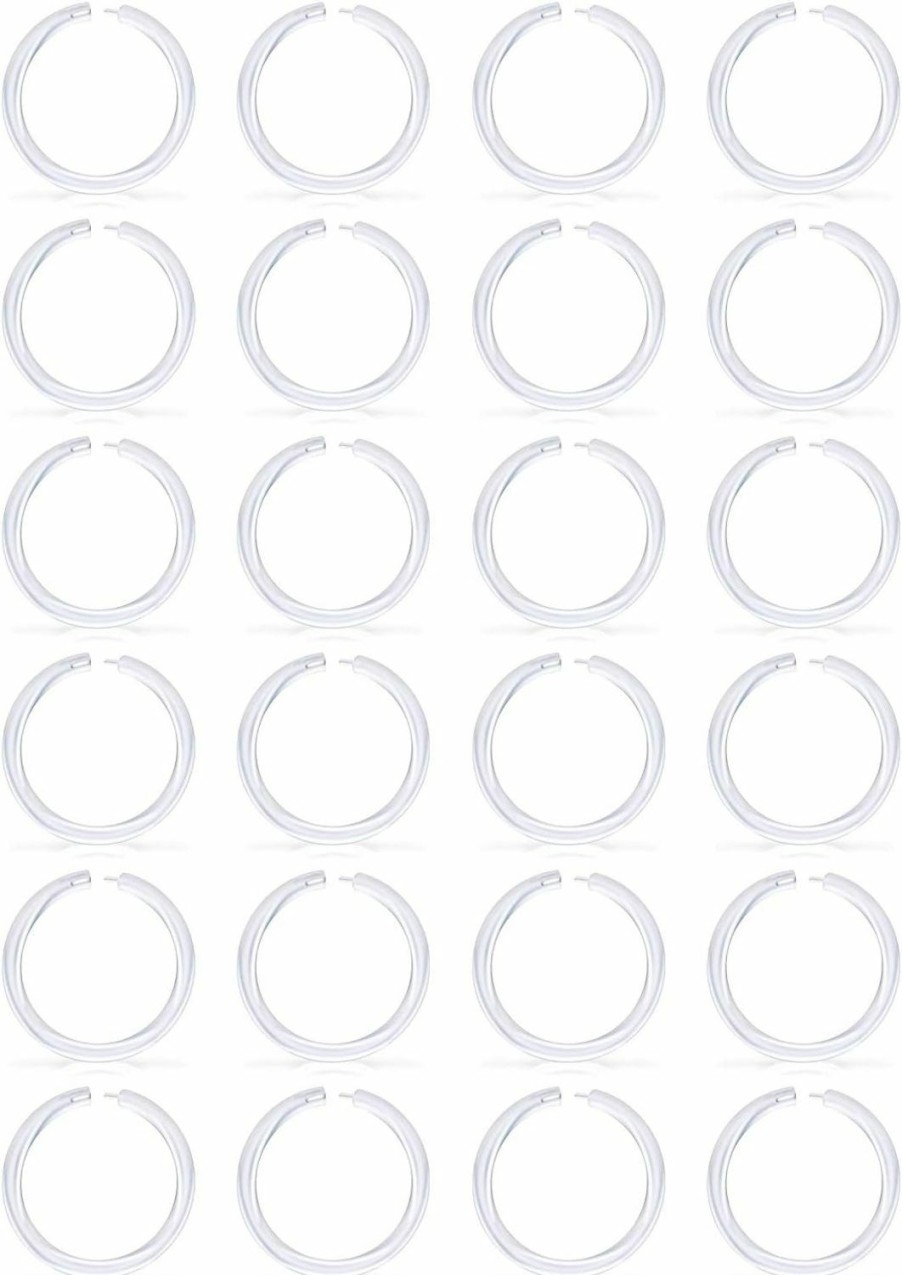 Lcolyoli Lcolyoli 24Pcs 18G Septum Retainer Clear Nose Hoop Rings Bioflex Cartilage Tragus Helix Earring Clicker Piercing Jewelry For Women Men 6-12Mm Inner | Body Piercing Rings