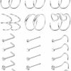 FINREZIO Finrezio 27Pcs 22G Surgical Steel Nose Rings Hoop Nose Studs For Women Men L Shaped Nose Rings Stud Cartilage Earrings Piercing Jewelry | Body Piercing Rings