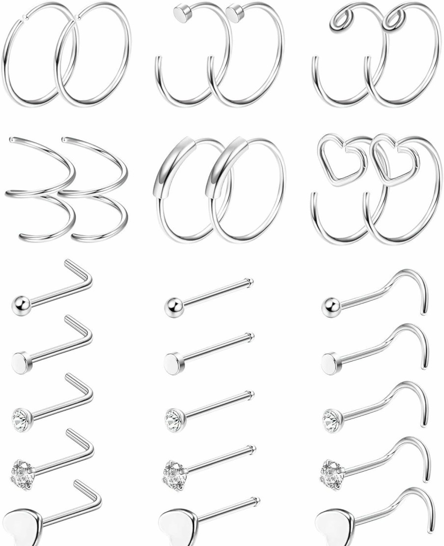 FINREZIO Finrezio 27Pcs 22G Surgical Steel Nose Rings Hoop Nose Studs For Women Men L Shaped Nose Rings Stud Cartilage Earrings Piercing Jewelry | Body Piercing Rings